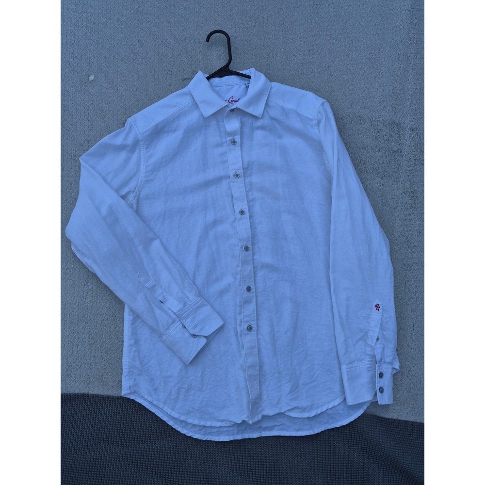 Robert Graham White Linen Blend Jacquard Long Sleeve Button Down Shirt Large